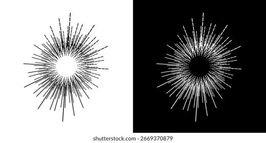 Linhas de ritmo de onda de som espiral abstrata dinâmica. Ritmo de onda de som espiral circular de linhas. Linhas abstratas futuristas circulares, fundo preto e branco.	