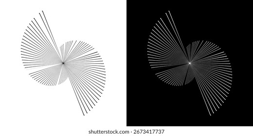 Líneas dinámicas abstractas del ritmo de ondas de sonido en espiral. Onda de sonido circular en espiral con ritmo de líneas. Líneas abstractas futuristas circulares, fondo blanco y negro.