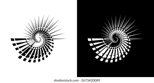 Líneas dinámicas abstractas del ritmo de ondas de sonido en espiral. Onda de sonido circular en espiral con ritmo de líneas. Líneas abstractas futuristas circulares, fondo blanco y negro.	
