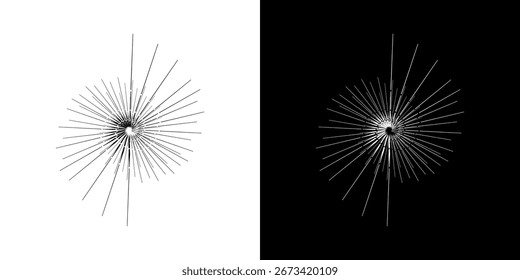 Líneas dinámicas abstractas del ritmo de ondas de sonido en espiral. Onda de sonido circular en espiral con ritmo de líneas. Líneas abstractas futuristas circulares, fondo blanco y negro.	
