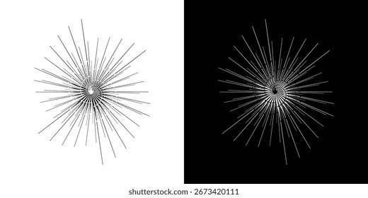 Líneas dinámicas abstractas del ritmo de ondas de sonido en espiral. Onda de sonido circular en espiral con ritmo de líneas. Líneas abstractas futuristas circulares, fondo blanco y negro.	

