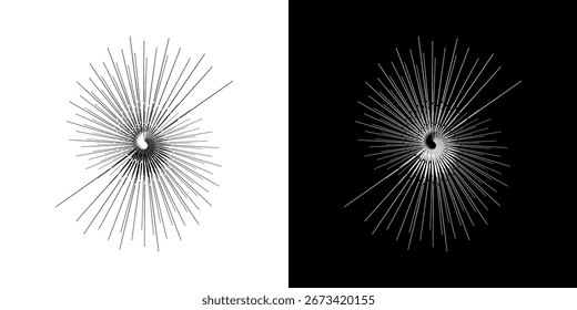 Dynamic abstract spiral sound wave rhythm lines. Circular spiral sound wave rhythm of lines. Circular futuristic abstract lines, black and white background.	
