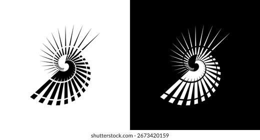 Dynamic abstract spiral sound wave rhythm lines. Circular spiral sound wave rhythm of lines. Circular futuristic abstract lines, black and white background.	
