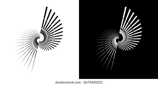 	
Dynamic abstract spiral sound wave rhythm lines. Circular spiral sound wave rhythm of lines. Circular futuristic abstract lines, black and white background.	
