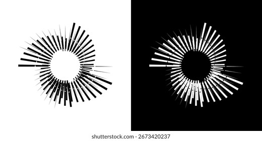 	
Dynamic abstract spiral sound wave rhythm lines. Circular spiral sound wave rhythm of lines. Circular futuristic abstract lines, black and white background.	
