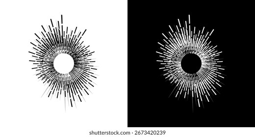 	
Linhas de ritmo de onda de som espiral abstrata dinâmica. Ritmo de onda de som espiral circular de linhas. Linhas abstratas futuristas circulares, fundo preto e branco.	
