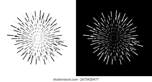 Líneas dinámicas abstractas del ritmo de ondas de sonido en espiral. Onda de sonido circular en espiral con ritmo de líneas. Líneas abstractas futuristas circulares, fondo blanco y negro.