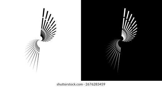Líneas dinámicas abstractas del ritmo de ondas de sonido en espiral. Onda de sonido circular en espiral con ritmo de líneas. Líneas abstractas futuristas circulares, fondo blanco y negro.