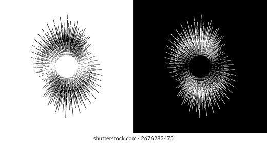 Líneas dinámicas abstractas del ritmo de ondas de sonido en espiral. Onda de sonido circular en espiral con ritmo de líneas. Líneas abstractas futuristas circulares, fondo blanco y negro.
