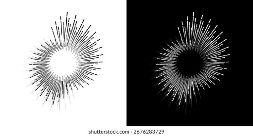 Líneas dinámicas abstractas del ritmo de ondas de sonido en espiral. Onda de sonido circular en espiral con ritmo de líneas. Líneas abstractas futuristas circulares, fondo blanco y negro.	