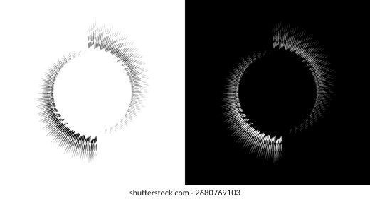	
Dynamic abstract spiral sound wave rhythm lines. Circular spiral sound wave rhythm of lines. Circular futuristic abstract lines, black and white background.