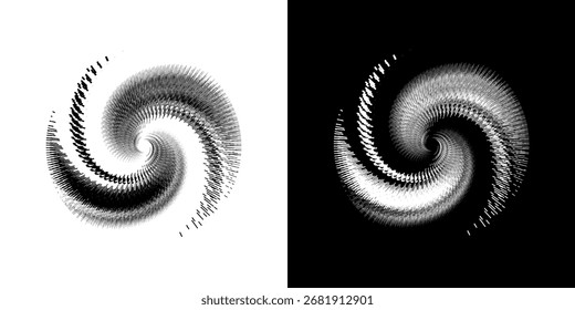 Líneas dinámicas abstractas del ritmo de ondas de sonido en espiral. Onda de sonido circular en espiral con ritmo de líneas. Líneas abstractas futuristas circulares, fondo blanco y negro.	