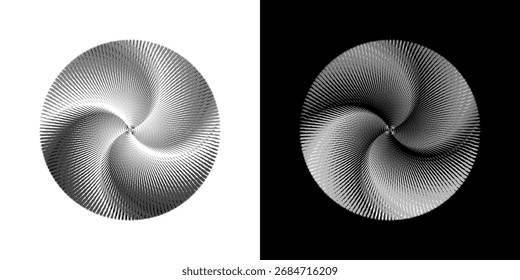 Líneas dinámicas abstractas del ritmo de ondas de sonido en espiral. Onda de sonido circular en espiral con ritmo de líneas. Líneas abstractas futuristas circulares, fondo blanco y negro.	
