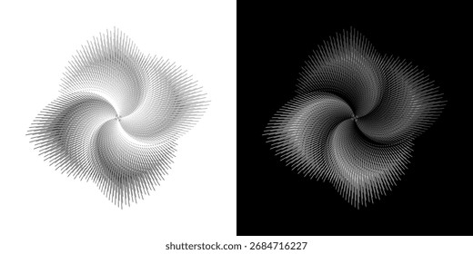 Dynamic abstract spiral sound wave rhythm lines. Circular spiral sound wave rhythm of lines. Circular futuristic abstract lines, black and white background.	

