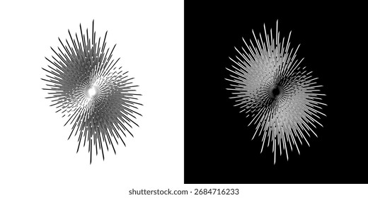 Líneas dinámicas abstractas del ritmo de ondas de sonido en espiral. Onda de sonido circular en espiral con ritmo de líneas. Líneas abstractas futuristas circulares, fondo blanco y negro.	
