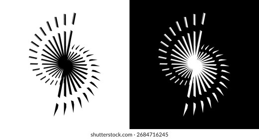 Líneas dinámicas abstractas del ritmo de ondas de sonido en espiral. Onda de sonido circular en espiral con ritmo de líneas. Líneas abstractas futuristas circulares, fondo blanco y negro.	
