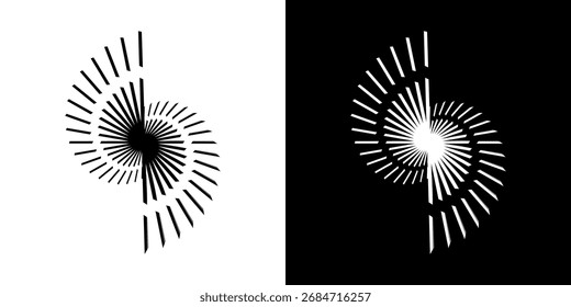 Líneas dinámicas abstractas del ritmo de ondas de sonido en espiral. Onda de sonido circular en espiral con ritmo de líneas. Líneas abstractas futuristas circulares, fondo blanco y negro.	
