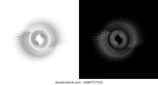 Líneas dinámicas abstractas del ritmo de ondas de sonido en espiral. Onda de sonido circular en espiral con ritmo de líneas. Líneas abstractas futuristas circulares, fondo blanco y negro.	
