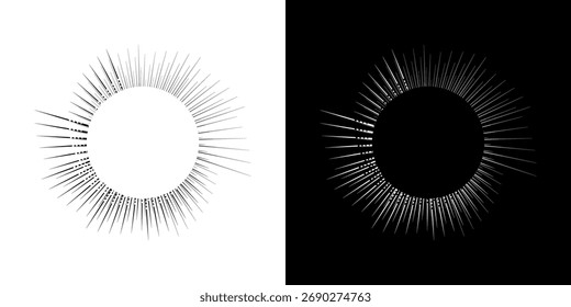 Líneas dinámicas abstractas del ritmo de ondas de sonido en espiral. Onda de sonido circular en espiral con ritmo de líneas. Líneas abstractas futuristas circulares, fondo blanco y negro.