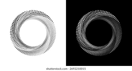 Dynamic abstract spiral sound wave rhythm lines. Circular spiral sound wave rhythm of lines. Circular futuristic abstract lines, black and white background.	
