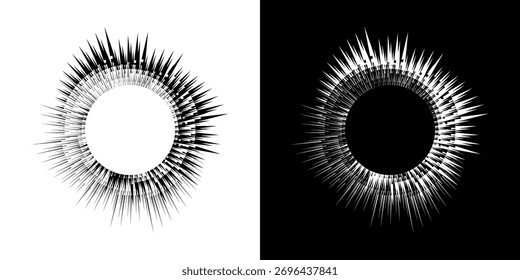 Dynamic abstract spiral sound wave rhythm lines. Circular spiral sound wave rhythm of lines. Circular futuristic abstract lines, black and white background.	