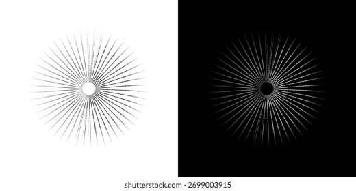 Dynamic abstract spiral sound wave rhythm lines. Circular spiral sound wave rhythm of lines. Circular futuristic abstract lines, black and white background.	