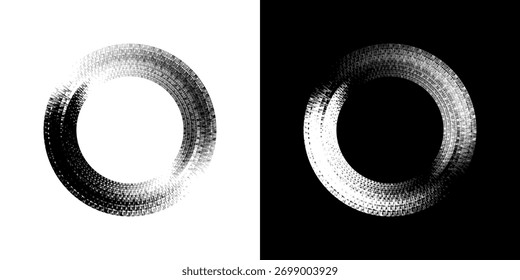 Líneas dinámicas abstractas del ritmo de ondas de sonido en espiral. Onda de sonido circular en espiral con ritmo de líneas. Líneas abstractas futuristas circulares, fondo blanco y negro.	