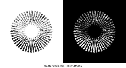 Linhas de ritmo de onda de som espiral abstrata dinâmica. Ritmo de onda de som espiral circular de linhas. Linhas abstratas futuristas circulares, fundo preto e branco.	
