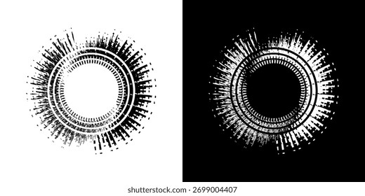 Dynamic abstract spiral sound wave rhythm lines. Circular spiral sound wave rhythm of lines. Circular futuristic abstract lines, black and white background.	
