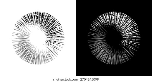 Líneas dinámicas abstractas del ritmo de ondas de sonido en espiral. Onda de sonido circular en espiral con ritmo de líneas. Líneas abstractas futuristas circulares, fondo blanco y negro.