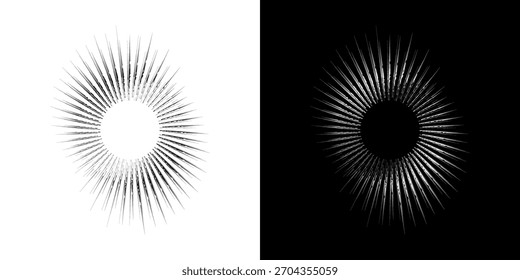 Linhas de ritmo de onda de som espiral abstrata dinâmica. Ritmo de onda de som espiral circular de linhas. Linhas abstratas futuristas circulares, fundo preto e branco.
