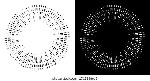 Dynamische abstrakte Spiral-Schallwellen-Rhythmuslinien. Kreisförmige Spirale Schallwelle Rhythmus von Linien. Zirkuläre futuristische abstrakte Linien, schwarz-weißer Hintergrund.	