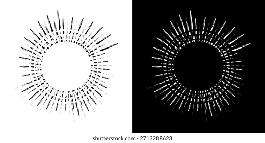 Dynamische abstrakte Spiral-Schallwellen-Rhythmuslinien. Kreisförmige Spirale Schallwelle Rhythmus von Linien. Zirkuläre futuristische abstrakte Linien, schwarz-weißer Hintergrund.	