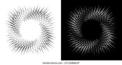 Linhas de ritmo de onda de som espiral abstrata dinâmica. Ritmo de onda de som espiral circular de linhas. Linhas abstratas futuristas circulares, fundo preto e branco.	