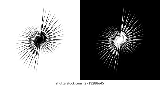 Dynamische abstrakte Spiral-Schallwellen-Rhythmuslinien. Kreisförmige Spirale Schallwelle Rhythmus von Linien. Zirkuläre futuristische abstrakte Linien, schwarz-weißer Hintergrund.	