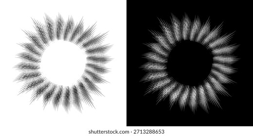 Líneas dinámicas abstractas del ritmo de ondas de sonido en espiral. Onda de sonido circular en espiral con ritmo de líneas. Líneas abstractas futuristas circulares, fondo blanco y negro.	