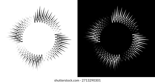 Dynamische abstrakte Spiral-Schallwellen-Rhythmuslinien. Kreisförmige Spirale Schallwelle Rhythmus von Linien. Zirkuläre futuristische abstrakte Linien, schwarz-weißer Hintergrund.	