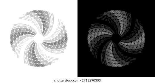 Líneas dinámicas abstractas del ritmo de ondas de sonido en espiral. Onda de sonido circular en espiral con ritmo de líneas. Líneas abstractas futuristas circulares, fondo blanco y negro.	