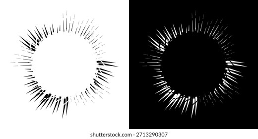 Linhas de ritmo de onda de som espiral abstrata dinâmica. Ritmo de onda de som espiral circular de linhas. Linhas abstratas futuristas circulares, fundo preto e branco.	