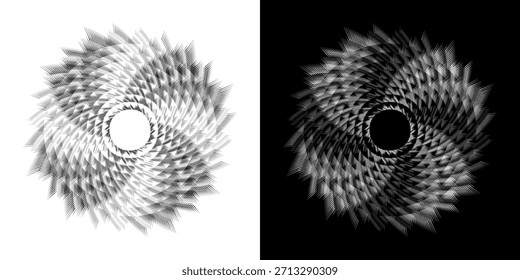 Dynamische abstrakte Spiral-Schallwellen-Rhythmuslinien. Kreisförmige Spirale Schallwelle Rhythmus von Linien. Zirkuläre futuristische abstrakte Linien, schwarz-weißer Hintergrund.	
