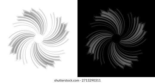 Dynamische abstrakte Spiral-Schallwellen-Rhythmuslinien. Kreisförmige Spirale Schallwelle Rhythmus von Linien. Zirkuläre futuristische abstrakte Linien, schwarz-weißer Hintergrund.	