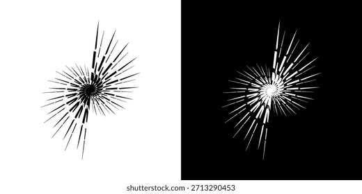 Líneas dinámicas abstractas del ritmo de ondas de sonido en espiral. Onda de sonido circular en espiral con ritmo de líneas. Líneas abstractas futuristas circulares, fondo blanco y negro.	
