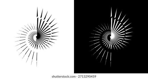 Líneas dinámicas abstractas del ritmo de ondas de sonido en espiral. Onda de sonido circular en espiral con ritmo de líneas. Líneas abstractas futuristas circulares, fondo blanco y negro.	
