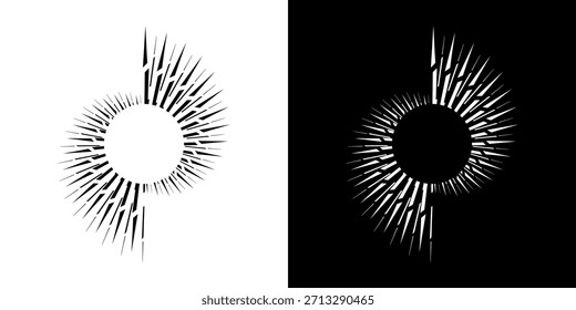 Líneas dinámicas abstractas del ritmo de ondas de sonido en espiral. Onda de sonido circular en espiral con ritmo de líneas. Líneas abstractas futuristas circulares, fondo blanco y negro.	