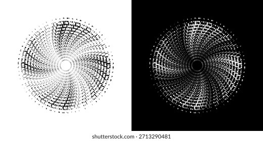 Dynamische abstrakte Spiral-Schallwellen-Rhythmuslinien. Kreisförmige Spirale Schallwelle Rhythmus von Linien. Zirkuläre futuristische abstrakte Linien, schwarz-weißer Hintergrund.	