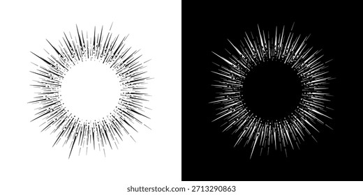 Dynamische abstrakte Spiral-Schallwellen-Rhythmuslinien. Kreisförmige Spirale Schallwelle Rhythmus von Linien. Zirkuläre futuristische abstrakte Linien, schwarz-weißer Hintergrund.