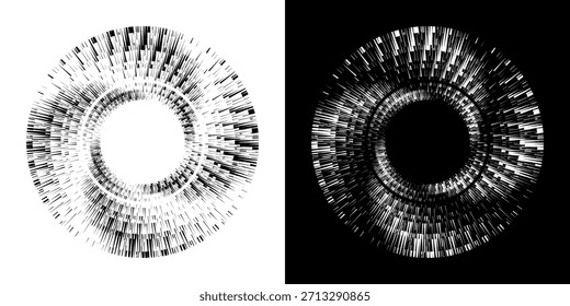 Dynamische abstrakte Spiral-Schallwellen-Rhythmuslinien. Kreisförmige Spirale Schallwelle Rhythmus von Linien. Zirkuläre futuristische abstrakte Linien, schwarz-weißer Hintergrund.