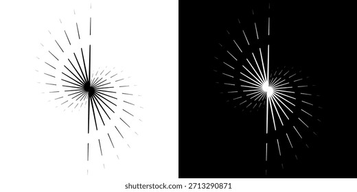 Linhas de ritmo de onda de som espiral abstrata dinâmica. Ritmo de onda de som espiral circular de linhas. Linhas abstratas futuristas circulares, fundo preto e branco.