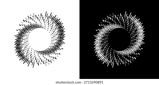Dynamische abstrakte Spiral-Schallwellen-Rhythmuslinien. Kreisförmige Spirale Schallwelle Rhythmus von Linien. Zirkuläre futuristische abstrakte Linien, schwarz-weißer Hintergrund.