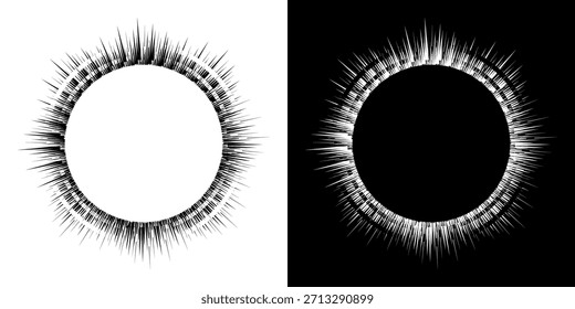 Líneas dinámicas abstractas del ritmo de ondas de sonido en espiral. Onda de sonido circular en espiral con ritmo de líneas. Líneas abstractas futuristas circulares, fondo blanco y negro.